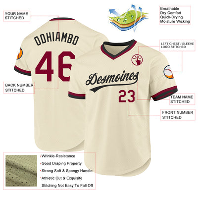 Custom Cream Maroon-Black Authentic Throwback Baseball Jersey