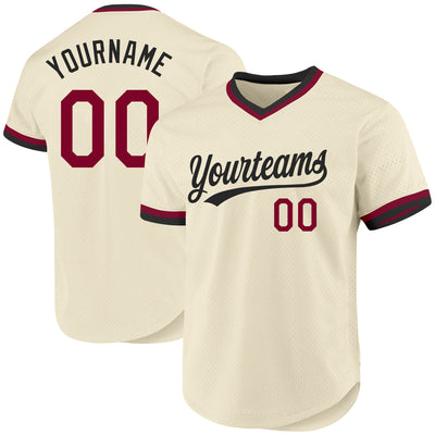 Custom Cream Maroon-Black Authentic Throwback Baseball Jersey