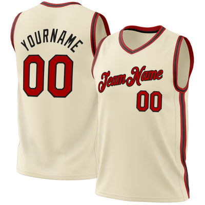 Custom Cream Red-Black Authentic Throwback Basketball Jersey