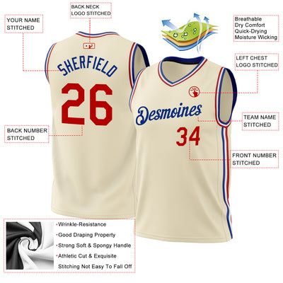 Custom Cream Red-Royal Authentic Throwback Basketball Jersey