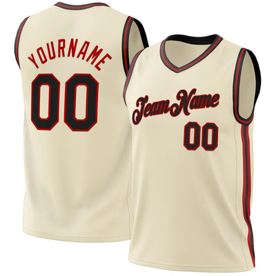 Custom Cream Black-Red Authentic Throwback Basketball Jersey