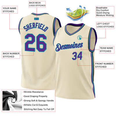 Custom Cream Purple Teal-Black Authentic Throwback Basketball Jersey