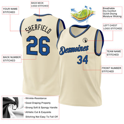 Custom Cream Blue-Black Authentic Throwback Basketball Jersey