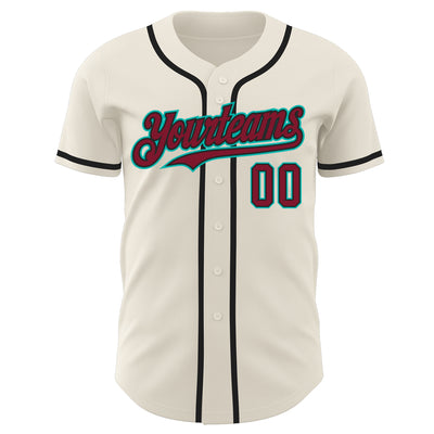 Custom Cream Crimson Black-Aqua Authentic Baseball Jersey