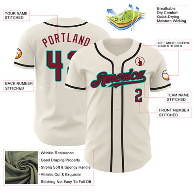 Custom Cream Crimson Black-Aqua Authentic Baseball Jersey