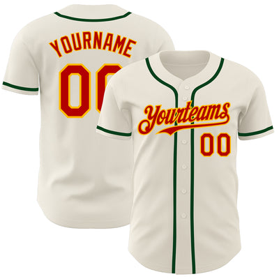 Custom Cream Red Gold-Green Authentic Baseball Jersey