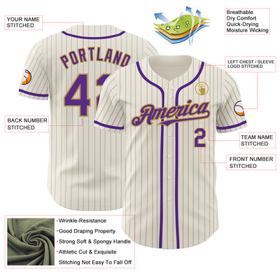 Custom Cream Gray Pinstripe Purple-Old Gold Authentic Baseball Jersey