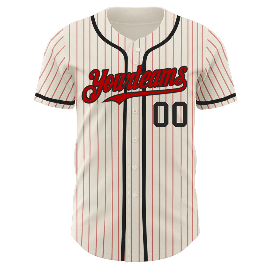 Custom Cream Red Pinstripe Black Authentic Baseball Jersey