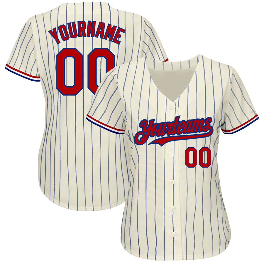 Custom Cream Royal Pinstripe Red-White Authentic Baseball Jersey