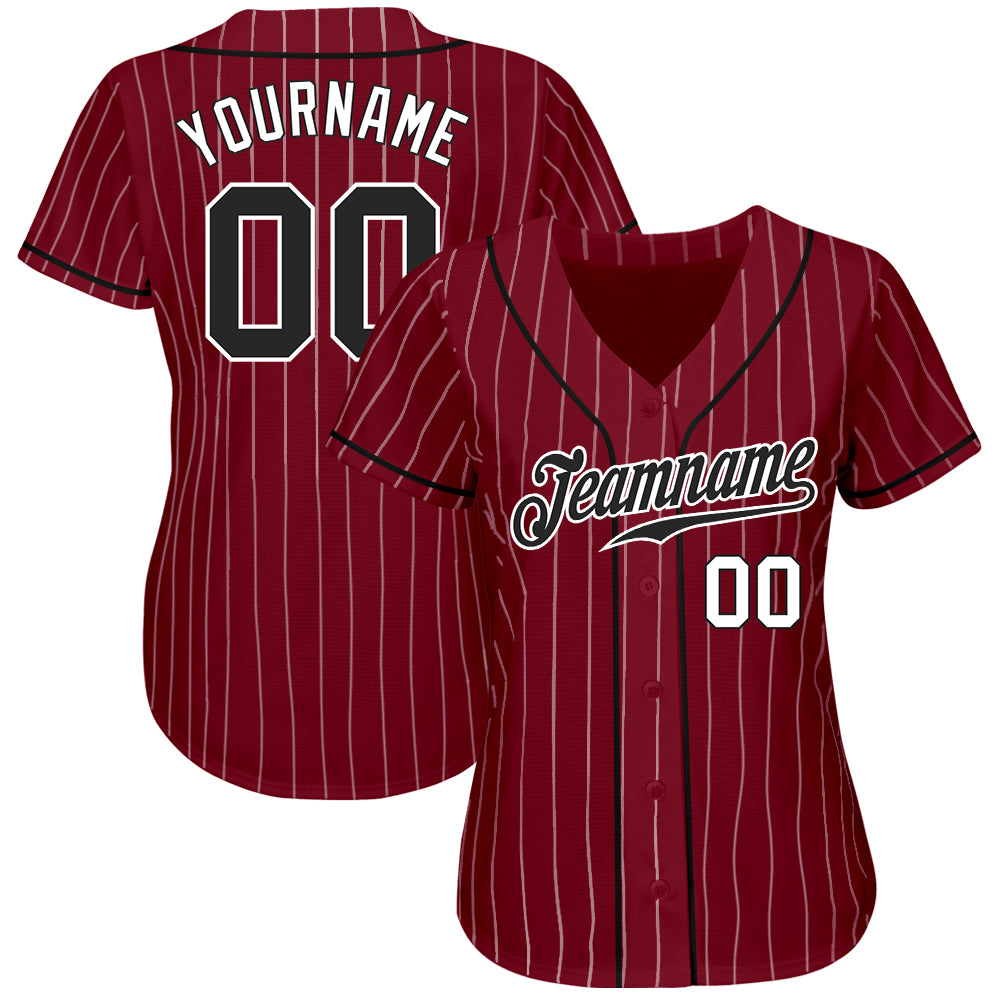 Custom Black White Pinstripe Maroon-White Authentic Baseball