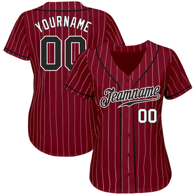 Custom Pinstripe Baseball Jersey Red Black White-Black Authentic - FansIdea