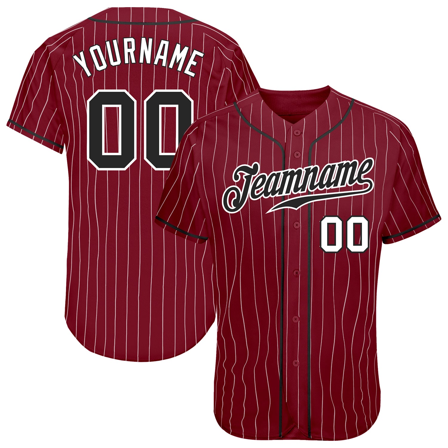 Custom Pinstripe Baseball Jersey Red Black White-Black Authentic - FansIdea