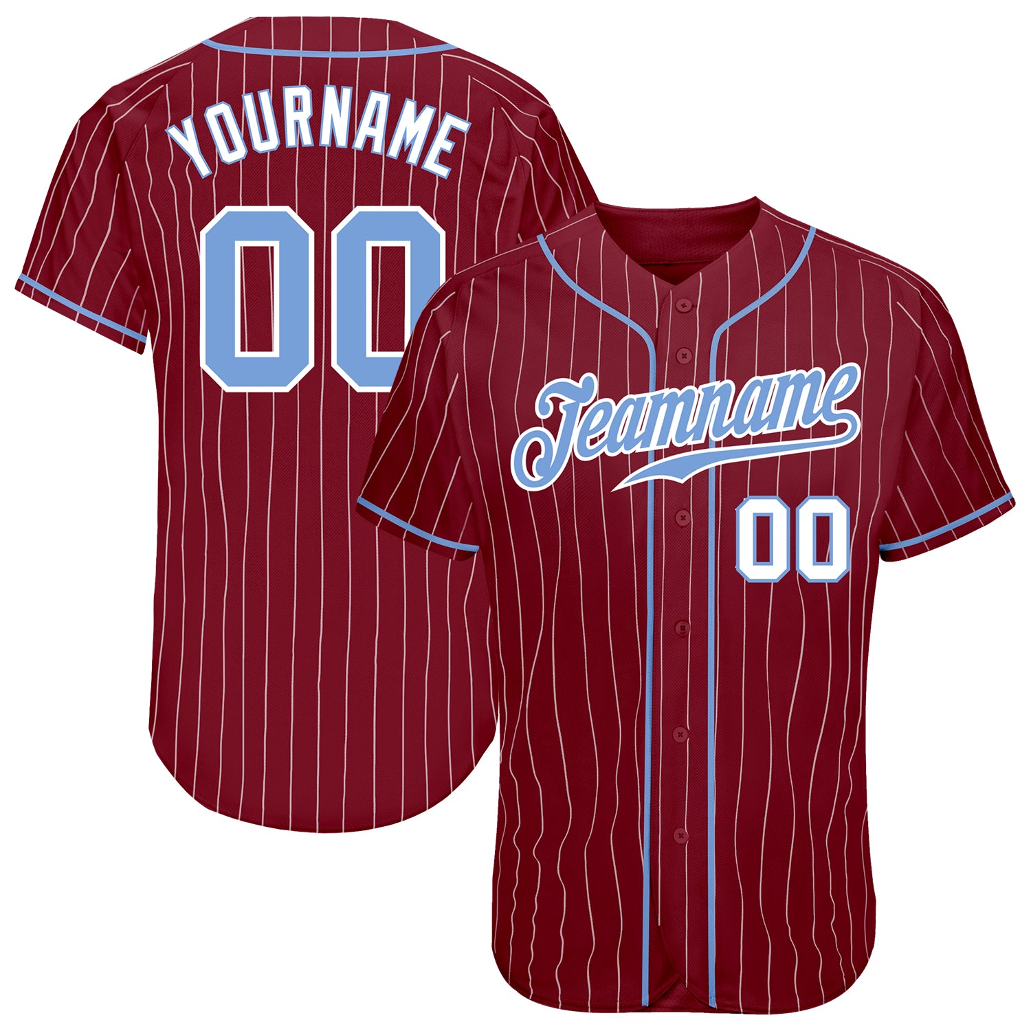 Custom Crimson White Pinstripe Light Blue Baseball Jerseys For Men