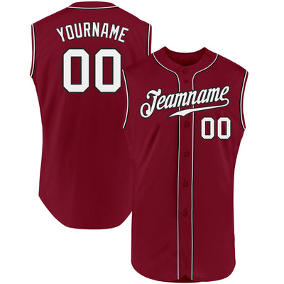 Custom Crimson White-Black Authentic Sleeveless Baseball Jersey