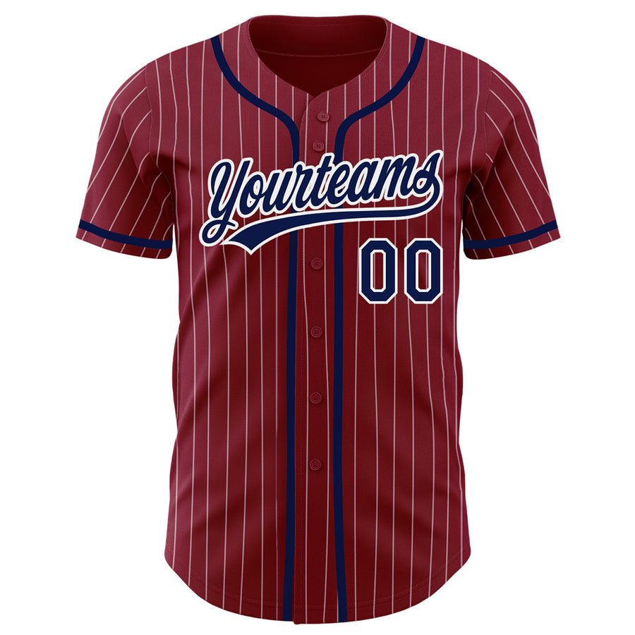 Custom Crimson White Pinstripe Navy Authentic Baseball Jersey