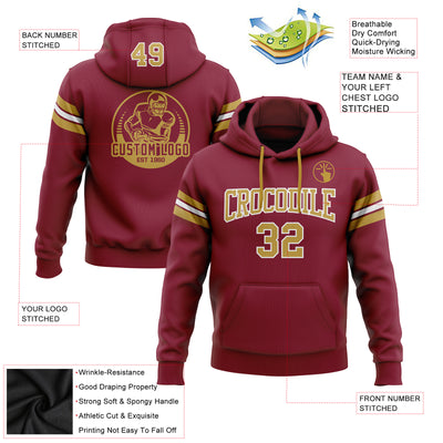 Custom Stitched Crimson Old Gold-White Football Pullover Sweatshirt Hoodie