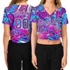 Custom Women's Graffiti Pattern Purple-White Words 3D V-Neck Cropped Baseball Jersey