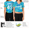 Custom Women's Graffiti Pattern White-Light Blue Scratch 3D V-Neck Cropped Baseball Jersey