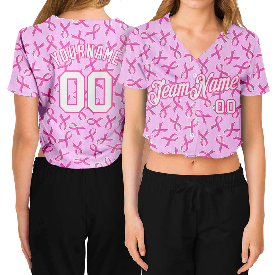 Custom Pink Ribbon Baseball Jersey Pink White-Hot Pink 3D Breast Cancer  Awareness Month Women Health Care Support Authentic - FansIdea