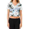 Custom Women's White White-Light Blue Hawaii Palm Trees 3D V-Neck Cropped Baseball Jersey