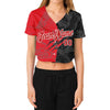 Custom Women's Graffiti Pattern Red-White Scratch 3D V-Neck Cropped Baseball Jersey