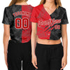 Custom Women's Graffiti Pattern Red-White Scratch 3D V-Neck Cropped Baseball Jersey