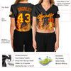 Custom Women's Black Gold-Red Flame 3D V-Neck Cropped Baseball Jersey