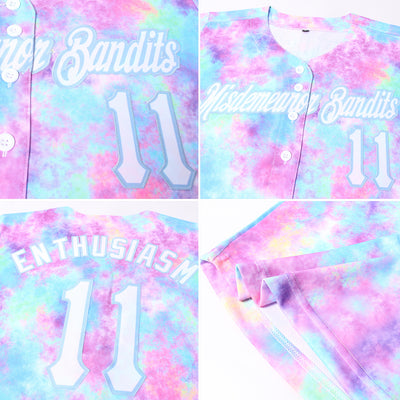 Custom Women's Tie Dye White-Light Blue Watercolor Gradient 3D V-Neck Cropped Baseball Jersey