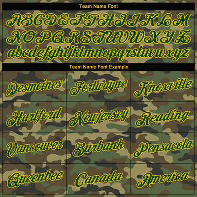 Custom Women's Camo Green-Gold Salute To Service 3D V-Neck Cropped Baseball Jersey