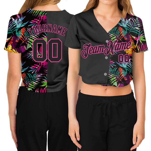 Custom 3D Pattern Baseball Jersey Black Black-Pink Design Tropical Palm  Leaves Authentic - FansIdea