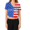 Custom Women's Royal White-Red American Flag Fashion 3D V-Neck Cropped Baseball Jersey