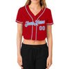 Custom Women's Red Light Blue-White V-Neck Cropped Baseball Jersey