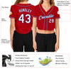 Custom Women's Red White-Royal V-Neck Cropped Baseball Jersey