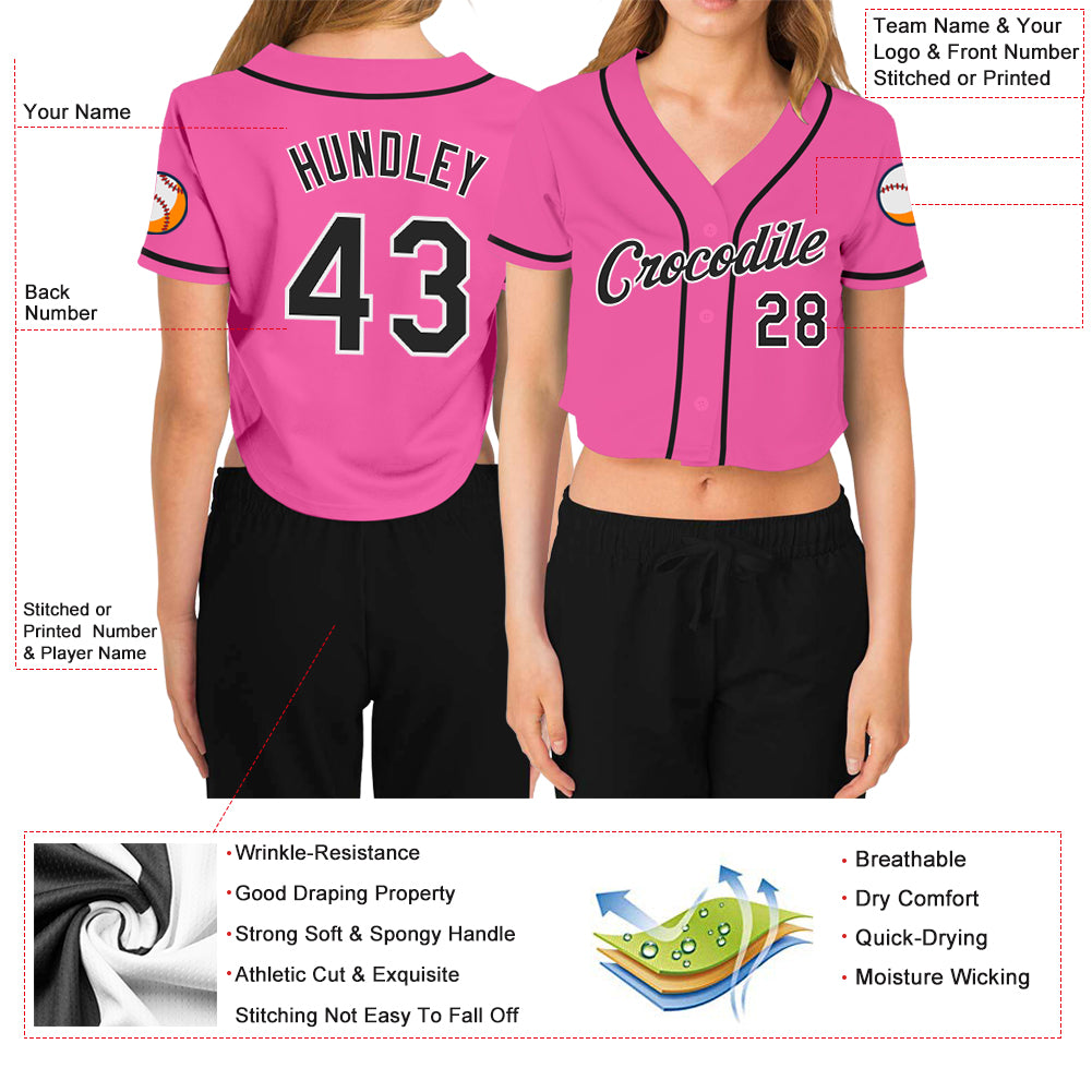 Women's Crop Top Baseball Jersey Button Down V-Neck Short Sleeve T