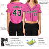 Custom Women's Pink Green-White V-Neck Cropped Baseball Jersey