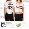 Custom Women's White Navy-Orange V-Neck Cropped Baseball Jersey