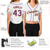 Custom Women's White Purple-Gold V-Neck Cropped Baseball Jersey