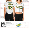 Custom Women's White Green-Gold V-Neck Cropped Baseball Jersey