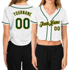 Custom Women's White Green-Gold V-Neck Cropped Baseball Jersey