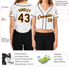 Custom Women's White Brown-Gold V-Neck Cropped Baseball Jersey