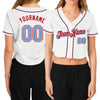 Custom Women's White Light Blue-Red V-Neck Cropped Baseball Jersey