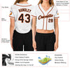 Custom Women's White Black-Orange V-Neck Cropped Baseball Jersey