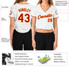 Custom Women's White Red-Gold V-Neck Cropped Baseball Jersey