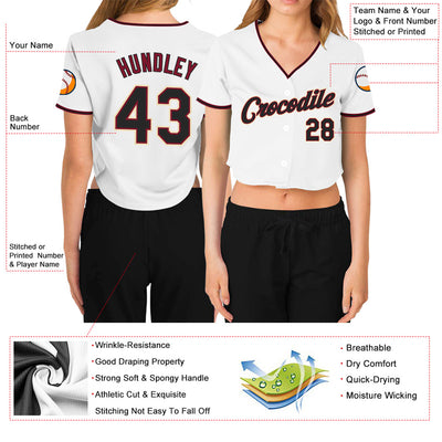 Custom Women's White Black Crimson-Cream V-Neck Cropped Baseball Jersey