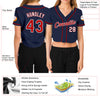 Custom Women's Navy Red-White V-Neck Cropped Baseball Jersey