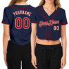 Custom Women's Navy Red-White V-Neck Cropped Baseball Jersey