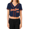 Custom Women's Navy Orange-White V-Neck Cropped Baseball Jersey