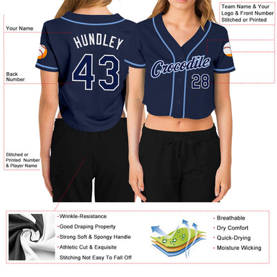 Custom Women's Navy Navy-White V-Neck Cropped Baseball Jersey