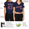 Custom Women's Navy Crimson-White V-Neck Cropped Baseball Jersey