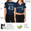 Custom Women's Navy Gray-Aqua V-Neck Cropped Baseball Jersey